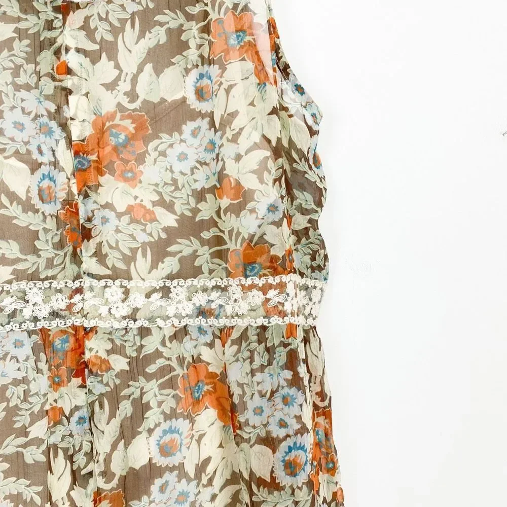 Sundance Sheer Floral Panel Lace Tiered Dress Embroidered Mesh Sleeveless Summer - Picture 8 of 12